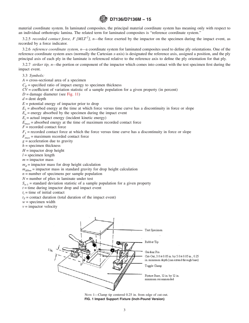 REDLINE ASTM D7136/D7136M-15 - Standard Test Method for  Measuring the Damage Resistance of a Fiber-Reinforced Polymer  Matrix Composite to a Drop-Weight Impact Event