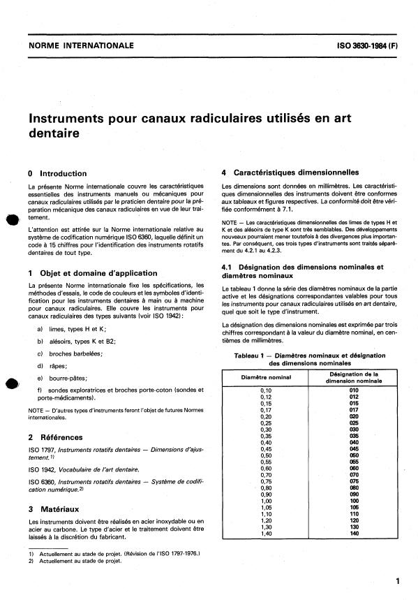 ISO 3630:1984 - Instruments pour canaux radiculaires utilisés en art dentaire