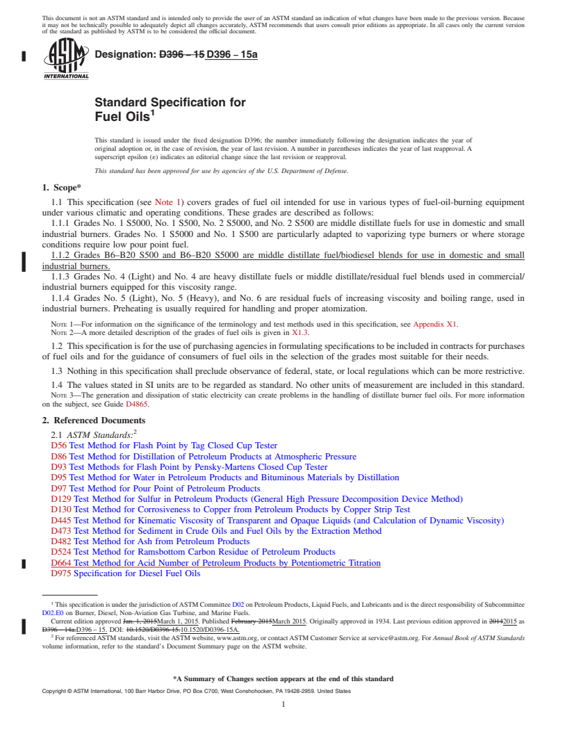 REDLINE ASTM D396-15a - Standard Specification for  Fuel Oils