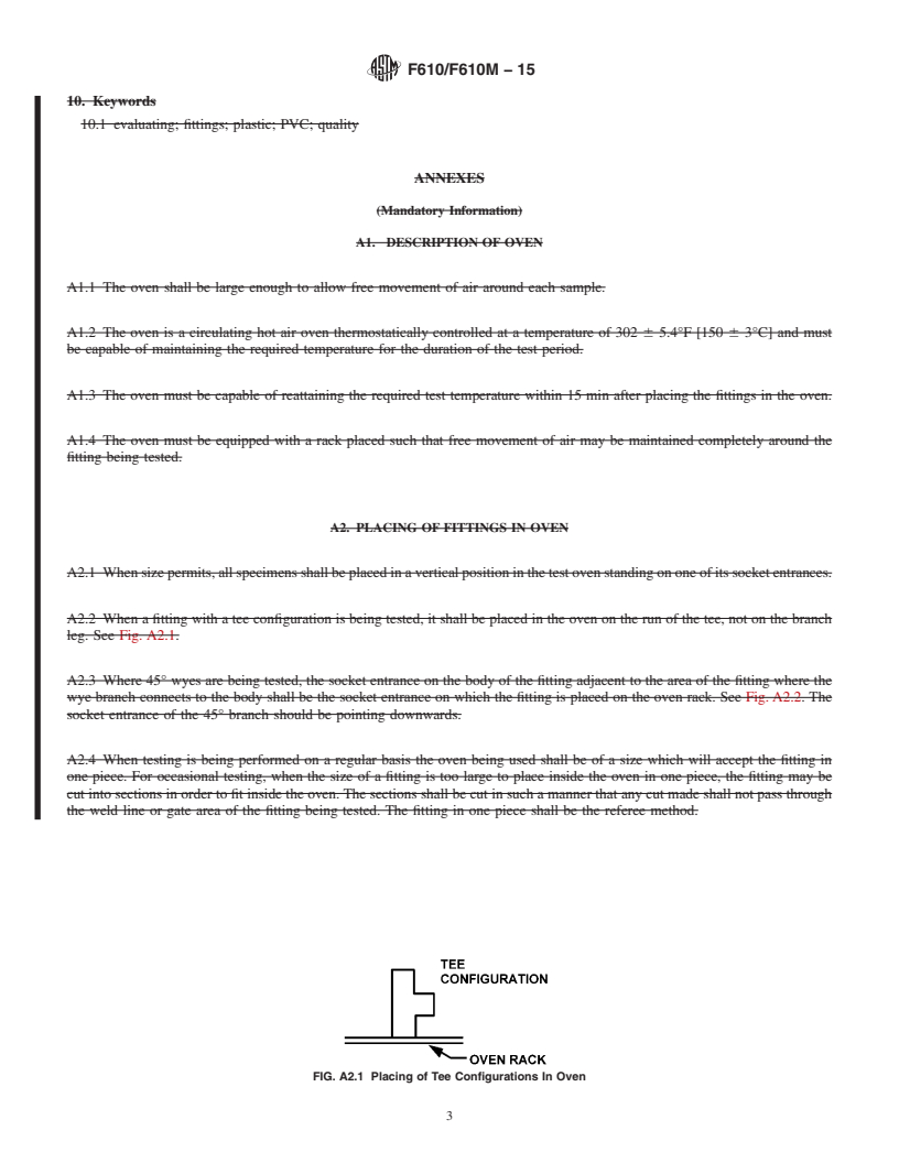 REDLINE ASTM F610/F610M-15 - Standard Practice for  Evaluating the Quality of Molded Poly(Vinyl Chloride) (PVC)   Plastic Pipe Fittings by the Heat Reversion Technique