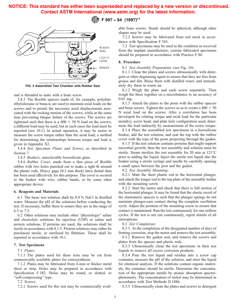 ASTM F897-84(1997) - Standard Test Method for Measuring Fretting Corrosion of Osteosynthesis Plates and Screws