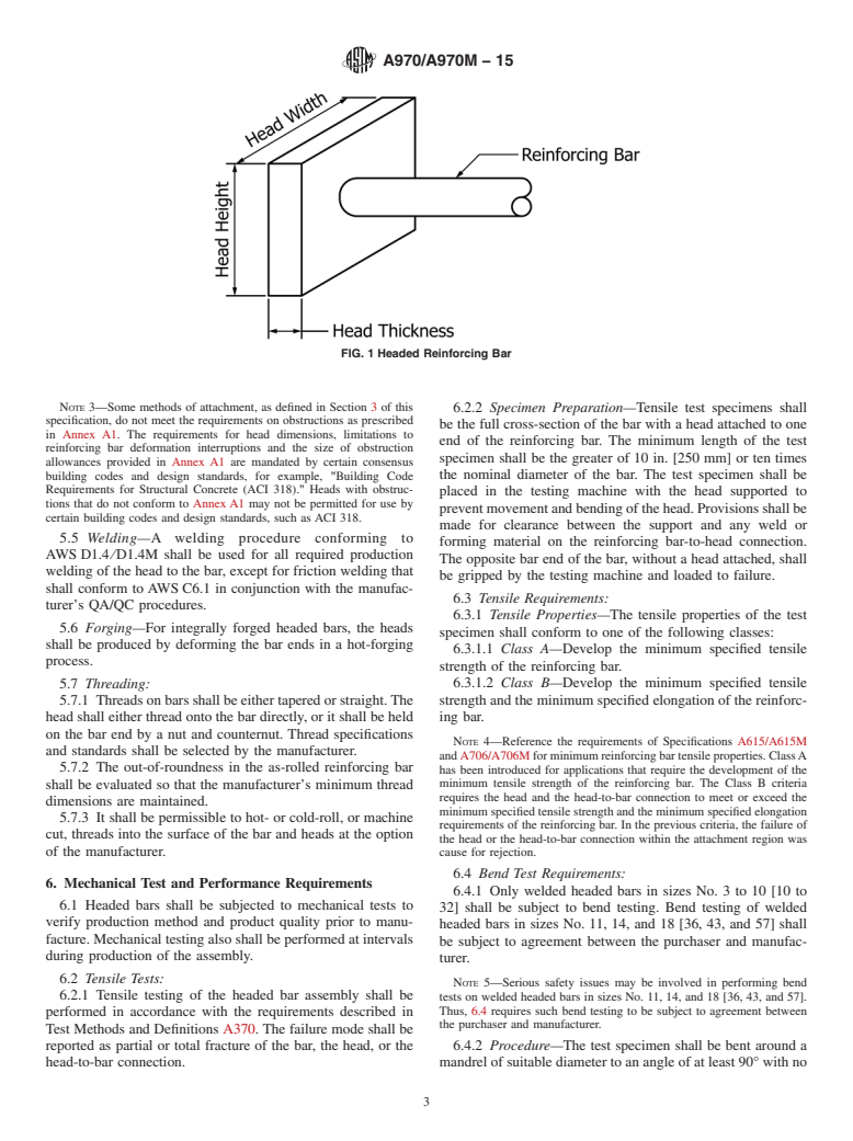 ASTM A970/A970M-15 - Standard Specification for  Headed Steel Bars for Concrete Reinforcement