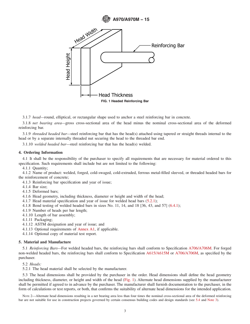 REDLINE ASTM A970/A970M-15 - Standard Specification for  Headed Steel Bars for Concrete Reinforcement