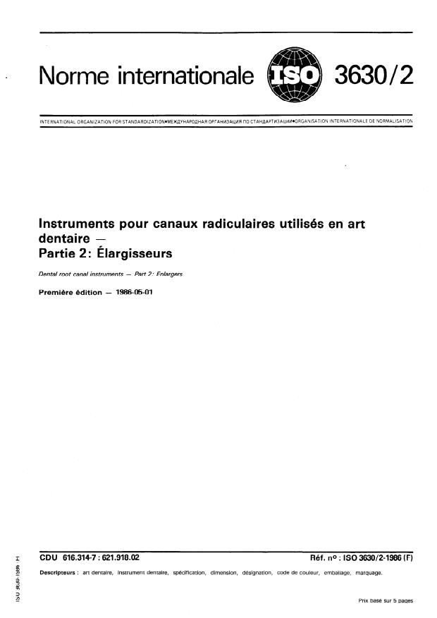ISO 3630-2:1986 - Instruments pour canaux radiculaires utilisés en art dentaire
