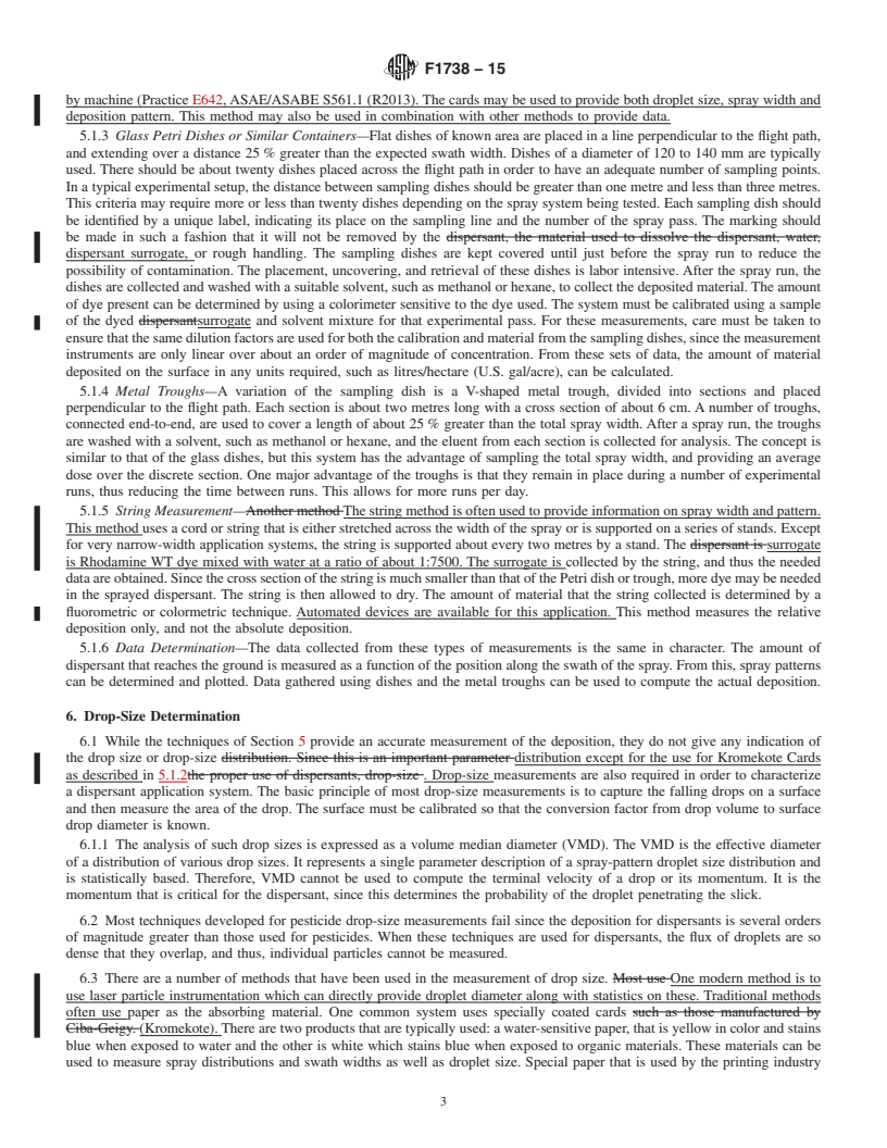 REDLINE ASTM F1738-15 - Standard Test Method for  Determination of Deposition of Aerially Applied Oil Spill Dispersants