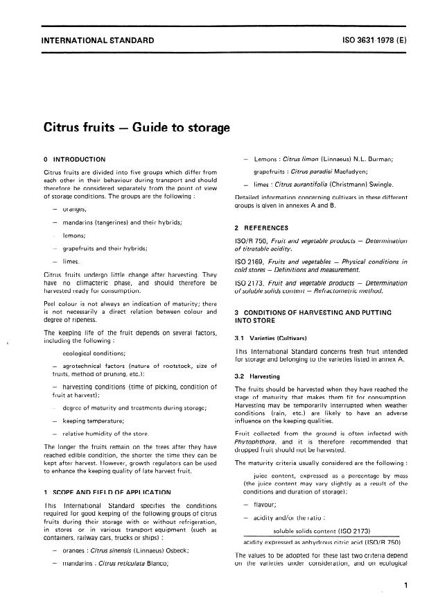 ISO 3631:1978 - Citrus fruits -- Guide to storage