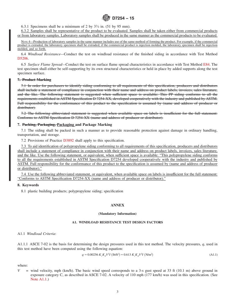 ASTM D7254-15 - Standard Specification for Polypropylene (PP) Siding