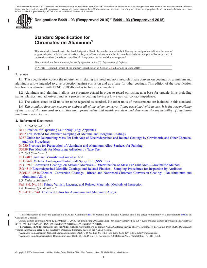 REDLINE ASTM B449-93(2015) - Standard Specification for  Chromates on Aluminum