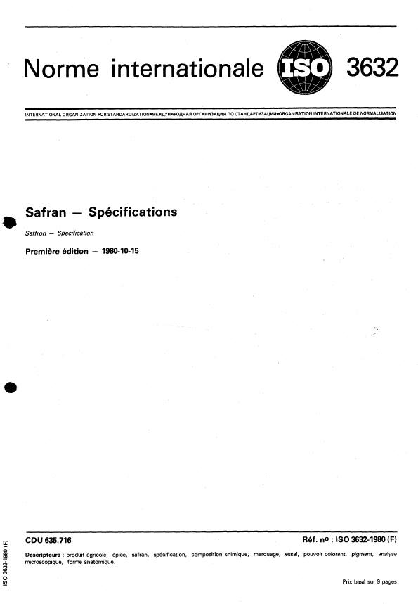 ISO 3632:1980 - Safran -- Spécifications