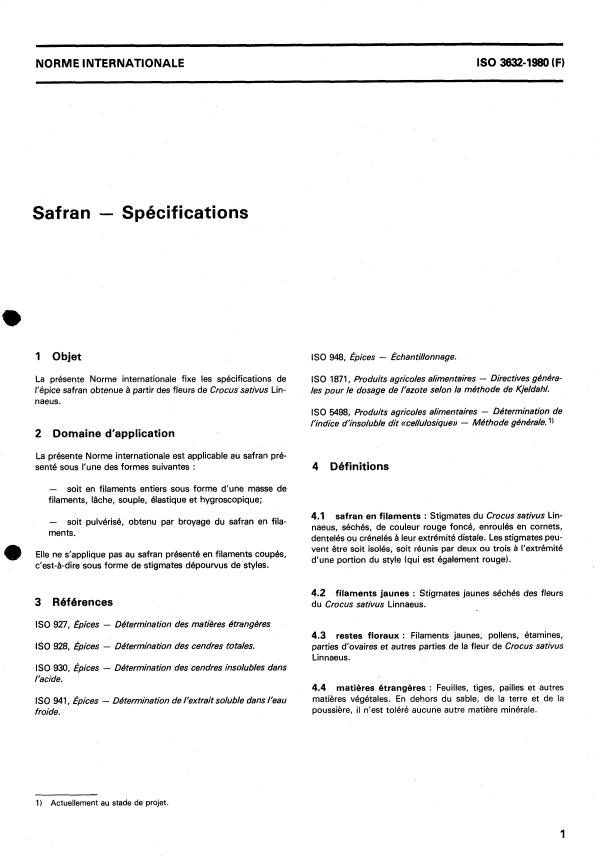 ISO 3632:1980 - Safran -- Spécifications