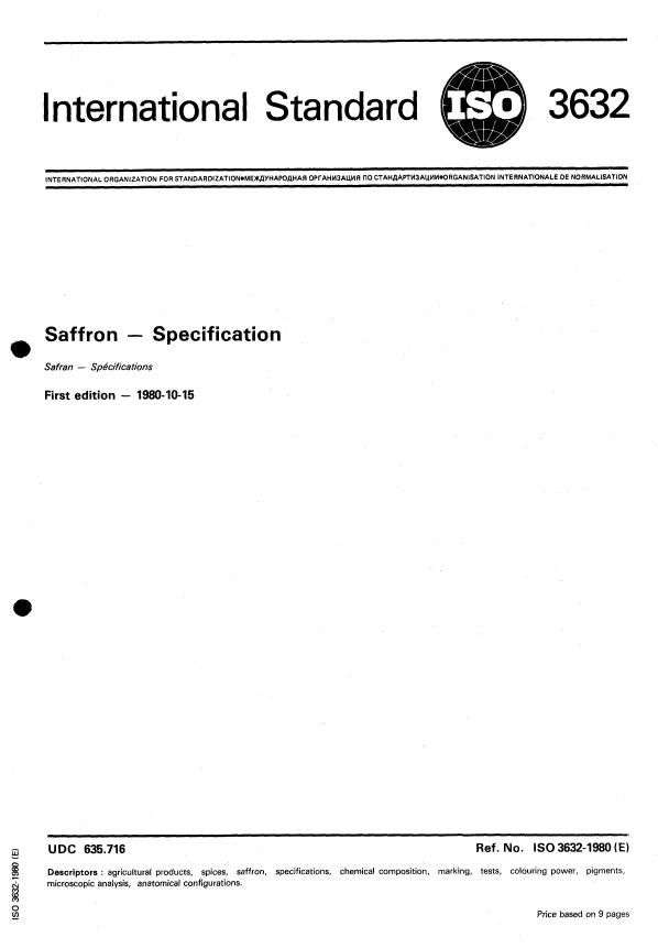 ISO 3632:1980 - Saffron -- Specification