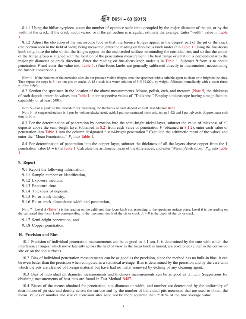 REDLINE ASTM B651-83(2015) - Standard Test Method for  Measurement of Corrosion Sites in Nickel Plus Chromium or Copper   Plus Nickel Plus Chromium Electroplated Surfaces with Double-Beam   Interference  Microscope