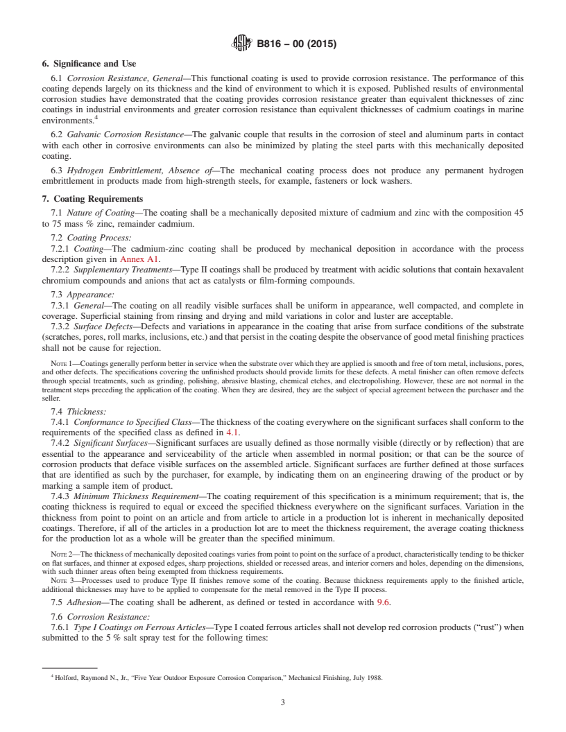 REDLINE ASTM B816-00(2015) - Standard Specification for  Coatings of Cadmium-Zinc Mechanically Deposited