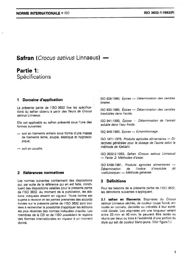 ISO 3632-1:1993 - Safran (Crocus sativus Linnaeus)