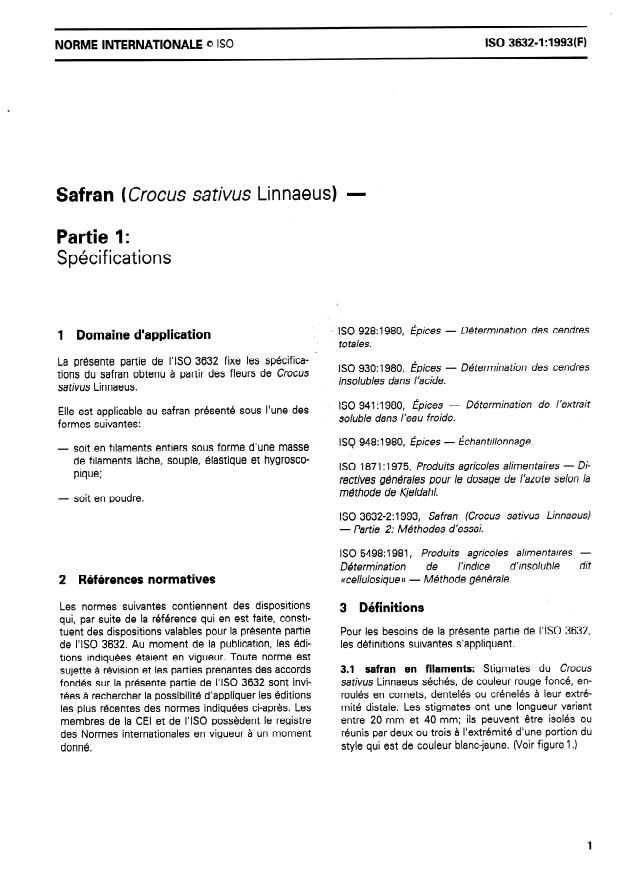 ISO 3632-1:1993 - Safran (Crocus sativus Linnaeus)