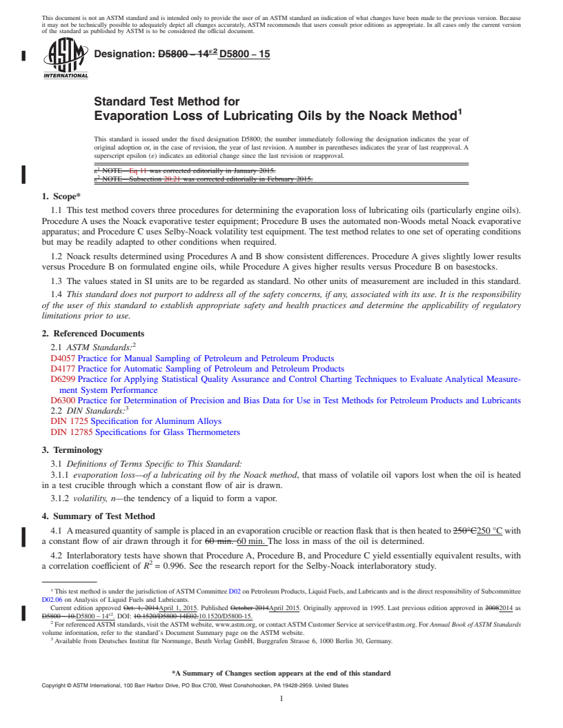 REDLINE ASTM D5800-15 - Standard Test Method for  Evaporation Loss of Lubricating Oils by the Noack Method