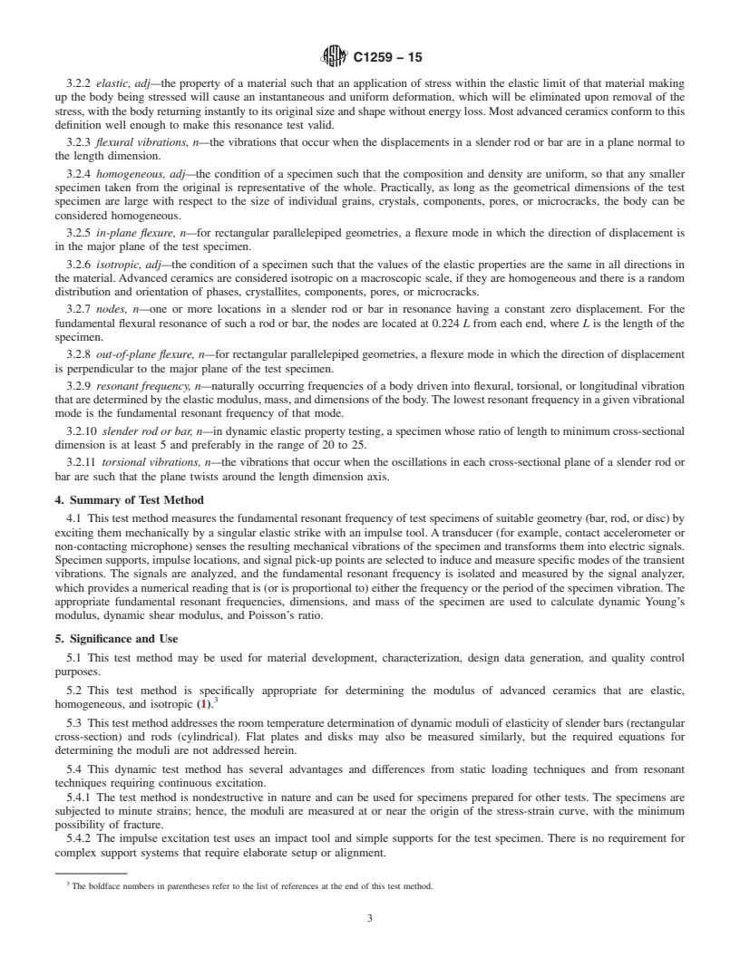 REDLINE ASTM C1259-15 - Standard Test Method for Dynamic Young&rsquo;s Modulus, Shear Modulus, and Poisson&rsquo;s  Ratio  for Advanced Ceramics by Impulse Excitation of Vibration