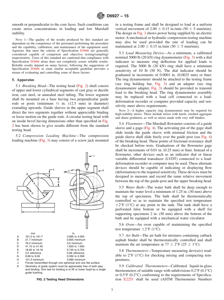 ASTM D6927-15 - Standard Test Method for Marshall Stability and Flow of Asphalt Mixtures