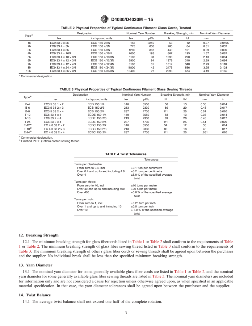 REDLINE ASTM D4030/D4030M-15 - Standard Specification for  Glass Fiber Cord and Sewing Thread