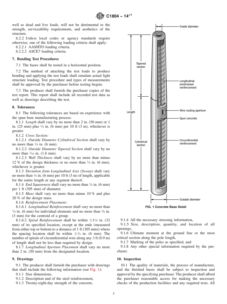 ASTM C1804-14e1 - Standard Specification for Spun Cast Prestressed Concrete Bases for Tapered Steel Lighting  Poles