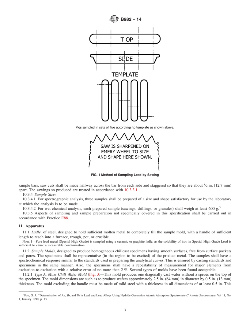 REDLINE ASTM B982-14 - Standard Specification for Sampling and Sample Preparation of Lead and Lead Alloys for  Optical Emission Spectrometric or ICP Analysis