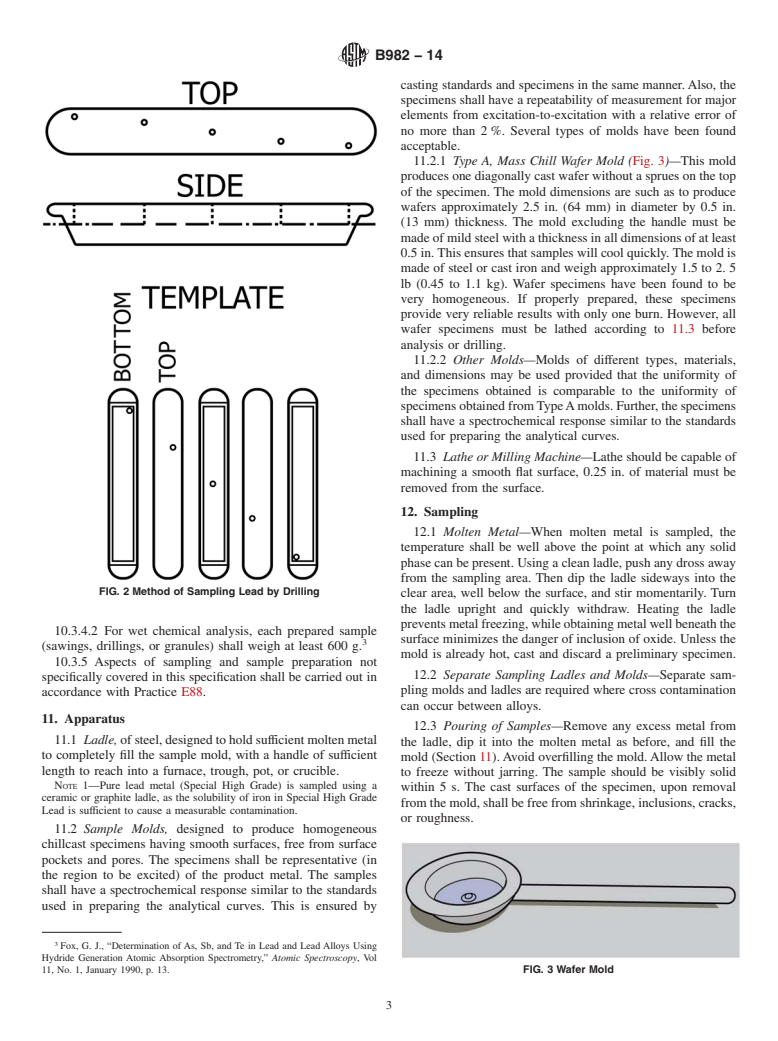 ASTM B982-14 - Standard Specification for Sampling and Sample Preparation of Lead and Lead Alloys for  Optical Emission Spectrometric or ICP Analysis