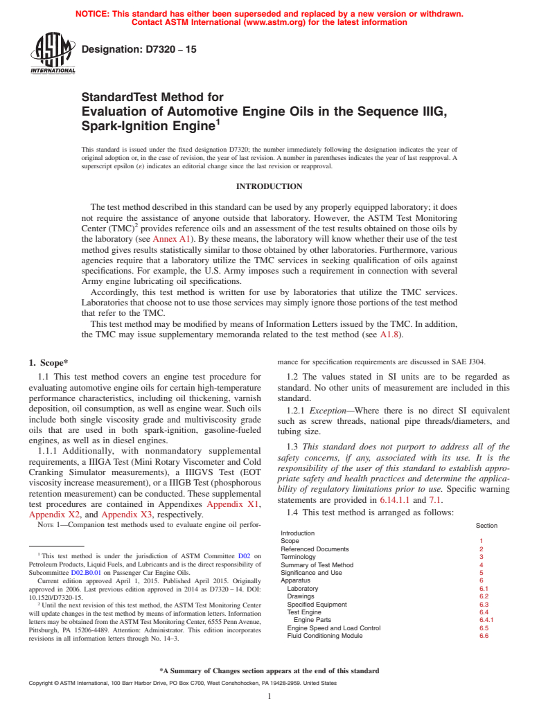 ASTM D7320-15 - Standard Test Method for Evaluation of Automotive Engine Oils in the Sequence IIIG,  Spark-Ignition Engine