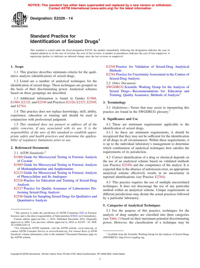 ASTM E2329-14 - Standard Practice for  Identification of Seized Drugs