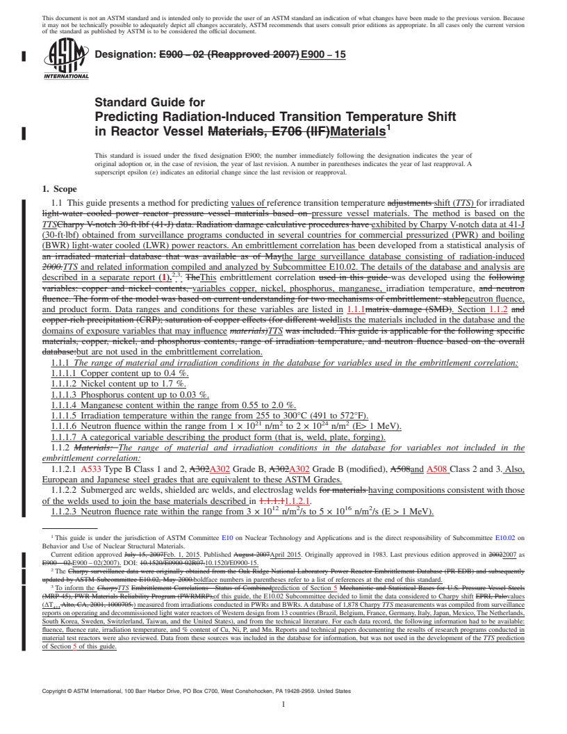 REDLINE ASTM E900-15 - Standard Guide for  Predicting Radiation-Induced Transition Temperature Shift in  Reactor Vessel Materials