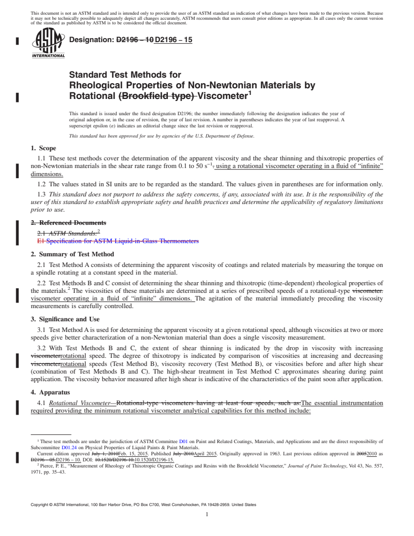 REDLINE ASTM D2196-15 - Standard Test Methods for Rheological Properties of Non-Newtonian Materials by Rotational  Viscometer
