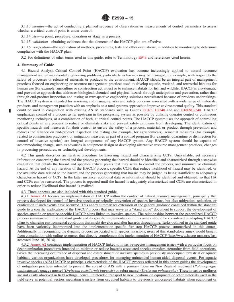 REDLINE ASTM E2590-15 - Standard Guide for  Conducting Hazard Analysis-Critical Control Point (HACCP) Evaluations