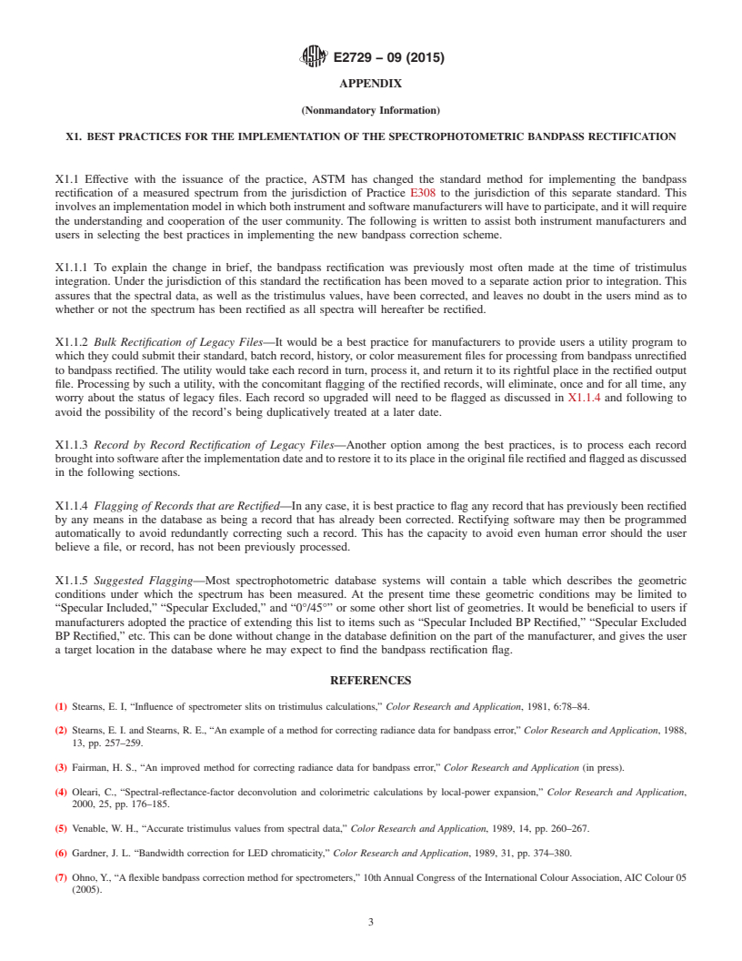 REDLINE ASTM E2729-09(2015) - Standard Practice for Rectification of Spectrophotometric Bandpass Differences