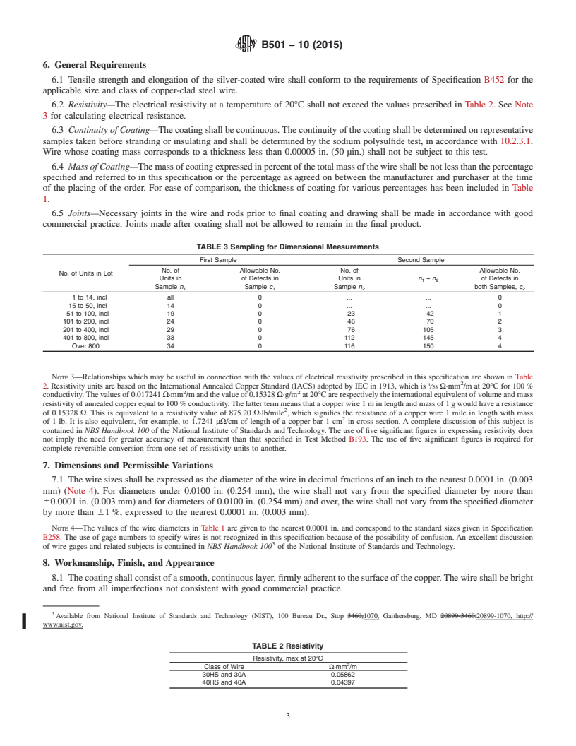 REDLINE ASTM B501-10(2015) - Standard Specification for Silver-Coated, Copper-Clad Steel Wire for Electronic Application