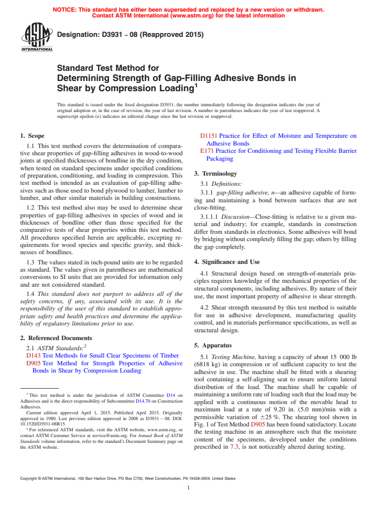 ASTM D3931-08(2015) - Standard Test Method for Determining Strength of ...