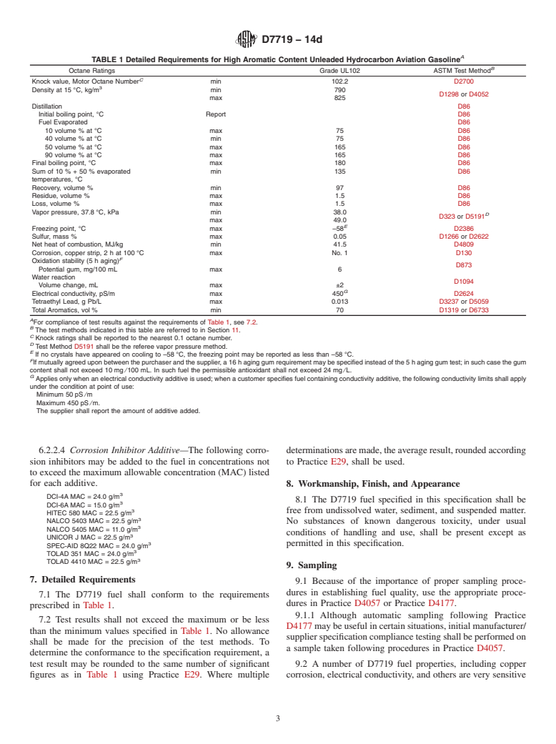 ASTM D7719-14d - Standard Specification for  High Aromatic Content Unleaded Hydrocarbon Aviation Gasoline