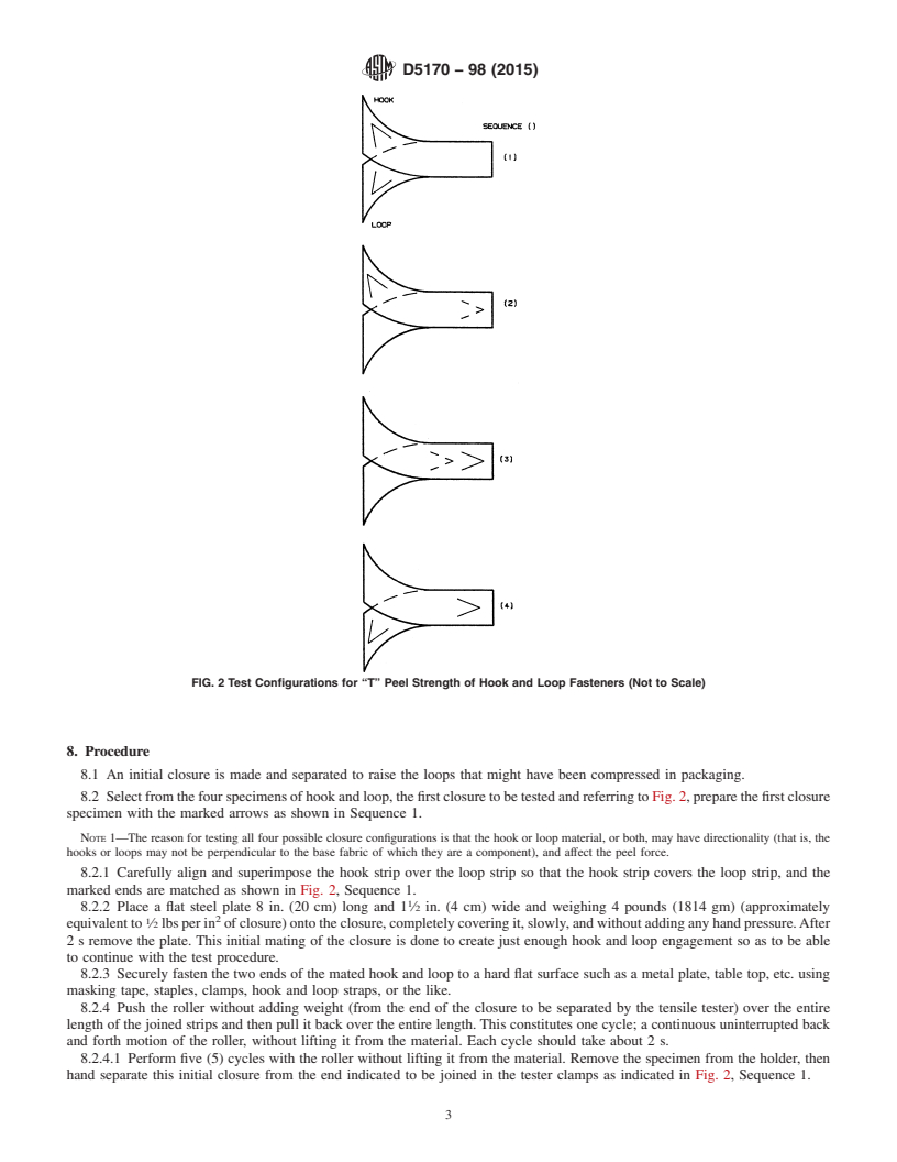 REDLINE ASTM D5170-98(2015) - Standard Test Method for  Peel Strength (&ldquo;T&rdquo; Method) of Hook and Loop Touch  Fasteners