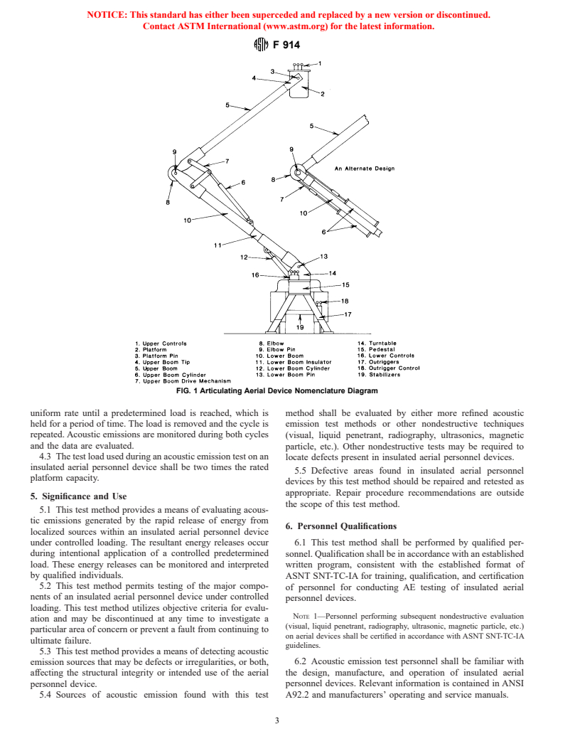 ASTM F914-98 - Standard Test Method for Acoustic Emission for Insulated Aerial Personnel Devices