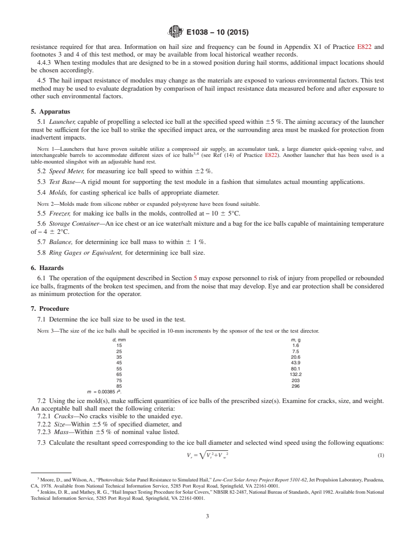 REDLINE ASTM E1038-10(2015) - Standard Test Method for  Determining Resistance of Photovoltaic Modules to Hail by Impact  with Propelled Ice Balls
