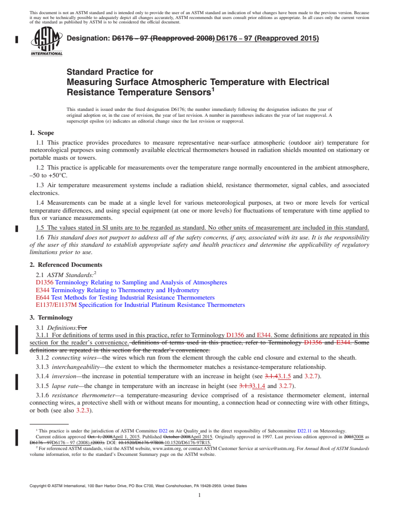 REDLINE ASTM D6176-97(2015) - Standard Practice for  Measuring Surface Atmospheric Temperature with Electrical Resistance  Temperature Sensors