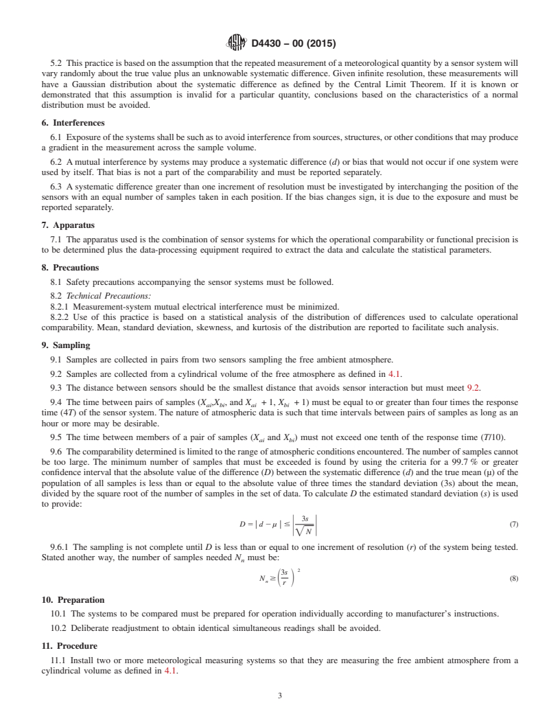 REDLINE ASTM D4430-00(2015) - Standard Practice for  Determining the Operational Comparability of Meteorological  Measurements