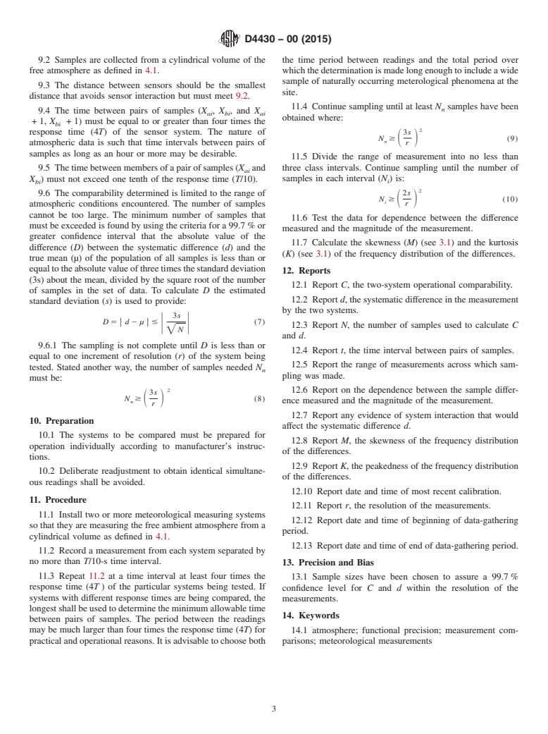 ASTM D4430-00(2015) - Standard Practice for  Determining the Operational Comparability of Meteorological  Measurements