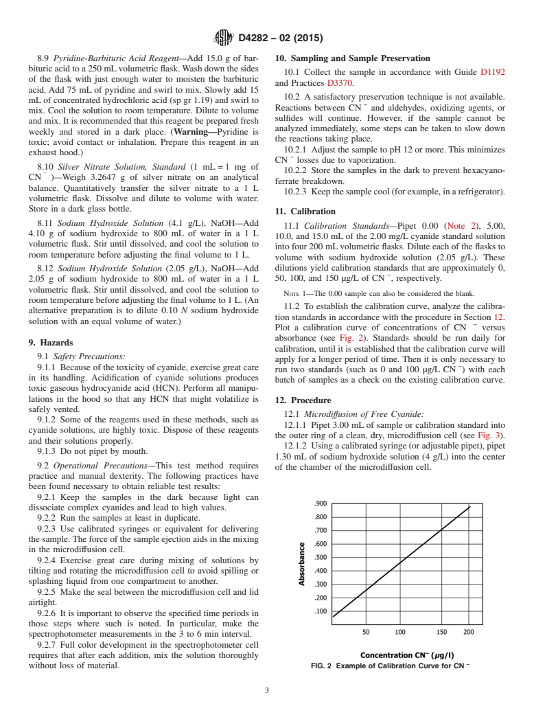 ASTM D4282-02(2015) - Standard Test Method for  Determination of Free Cyanide in Water and Wastewater by Microdiffusion