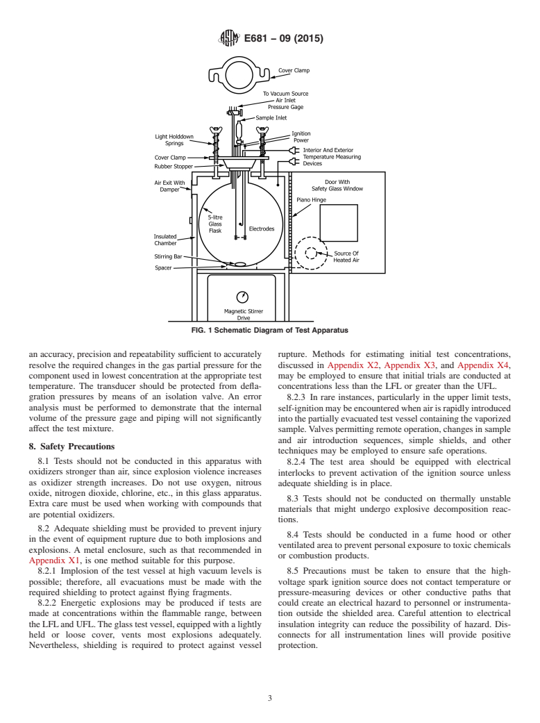 ASTM E681-09(2015) - Standard Test Method for  Concentration Limits of Flammability of Chemicals (Vapors and  Gases)