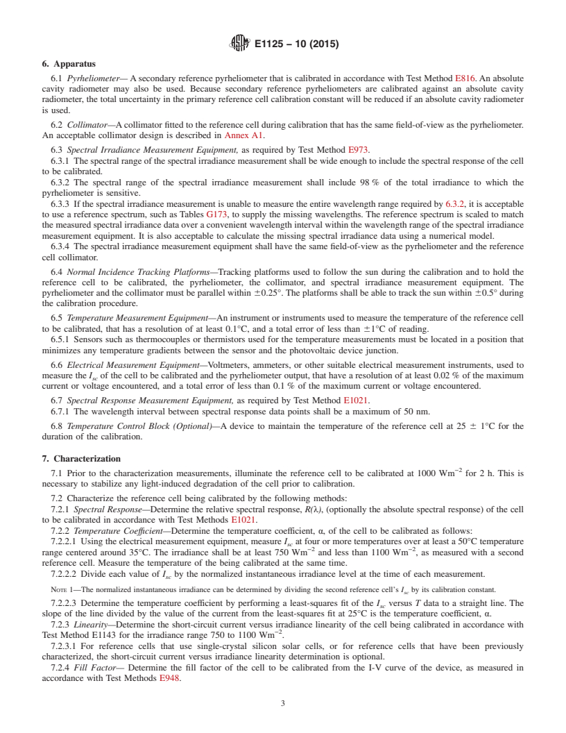 REDLINE ASTM E1125-10(2015) - Standard Test Method for  Calibration of Primary Non-Concentrator Terrestrial Photovoltaic  Reference Cells Using a Tabular Spectrum