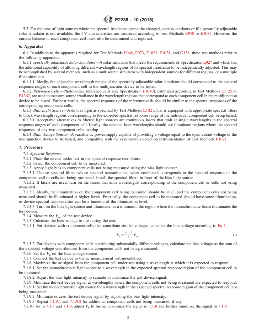 REDLINE ASTM E2236-10(2015) - Standard Test Methods for  Measurement of Electrical Performance and Spectral Response  of Nonconcentrator Multijunction Photovoltaic Cells and Modules