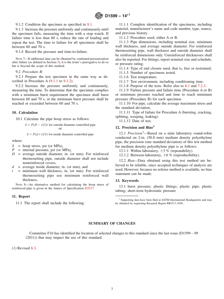 ASTM D1599-14e1 - Standard Test Method for  Resistance to Short-Time Hydraulic Pressure of Plastic Pipe,   Tubing, and Fittings