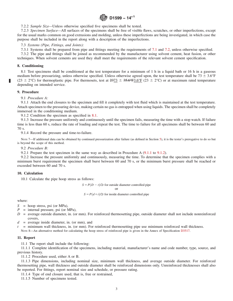 REDLINE ASTM D1599-14e1 - Standard Test Method for  Resistance to Short-Time Hydraulic Pressure of Plastic Pipe,   Tubing, and Fittings