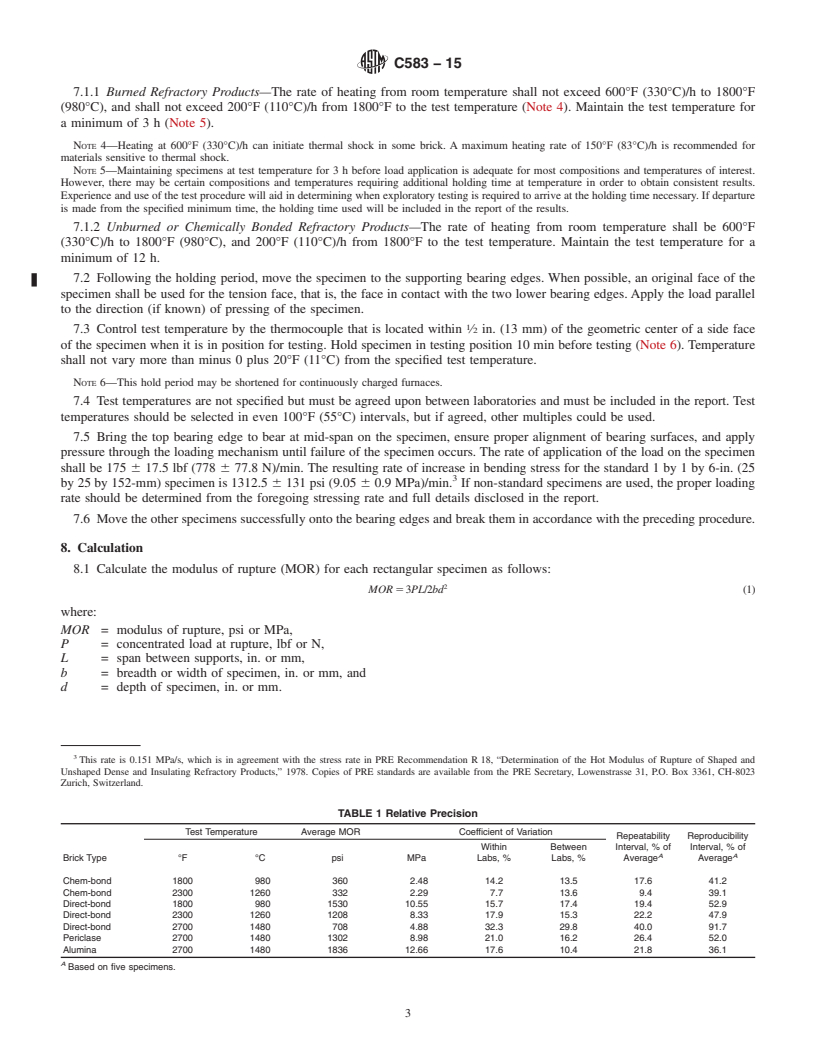 REDLINE ASTM C583-15 - Standard Test Method for Modulus of Rupture of Refractory Materials at Elevated Temperatures