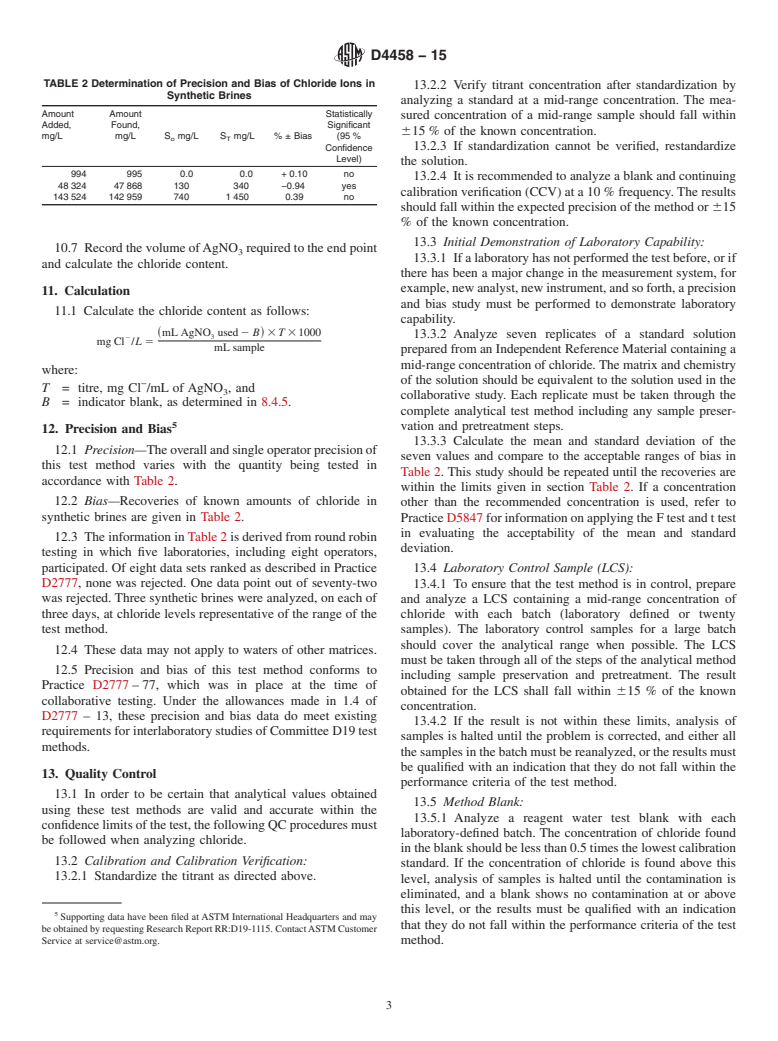 ASTM D4458-15 - Standard Test Method for  Chloride Ions in Brackish Water, Seawater, and Brines