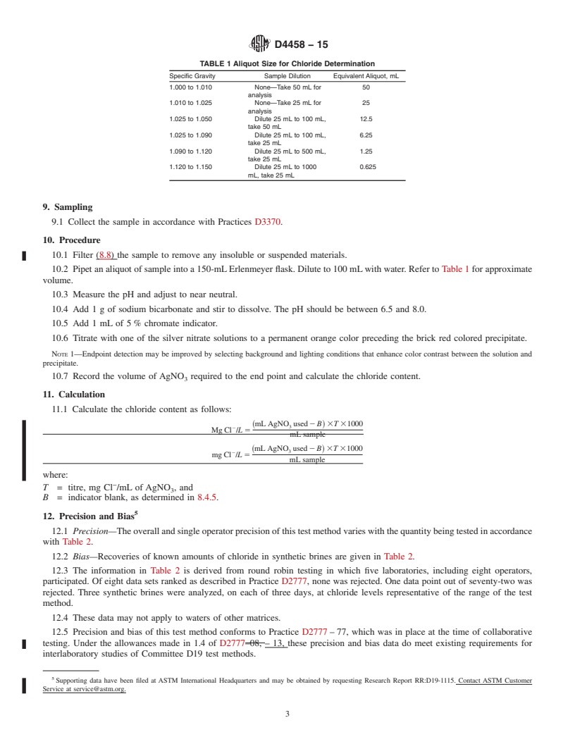 REDLINE ASTM D4458-15 - Standard Test Method for  Chloride Ions in Brackish Water, Seawater, and Brines